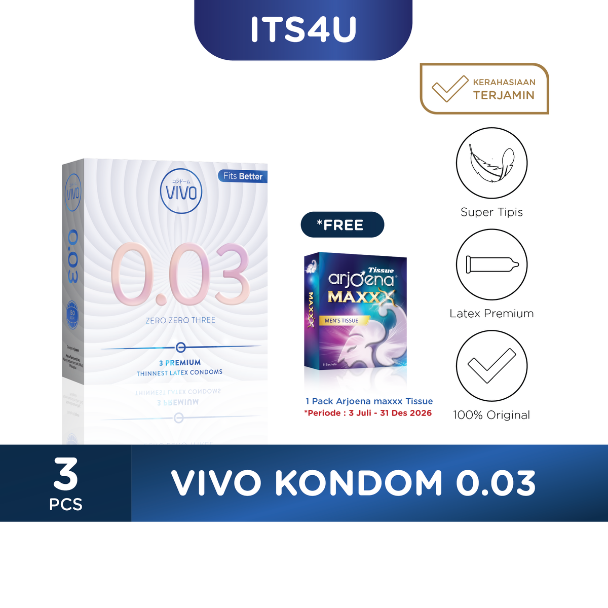 VIVO Kondom 0.03 isi 3 Pcs / Ekstra Tipis Ekstra Aman