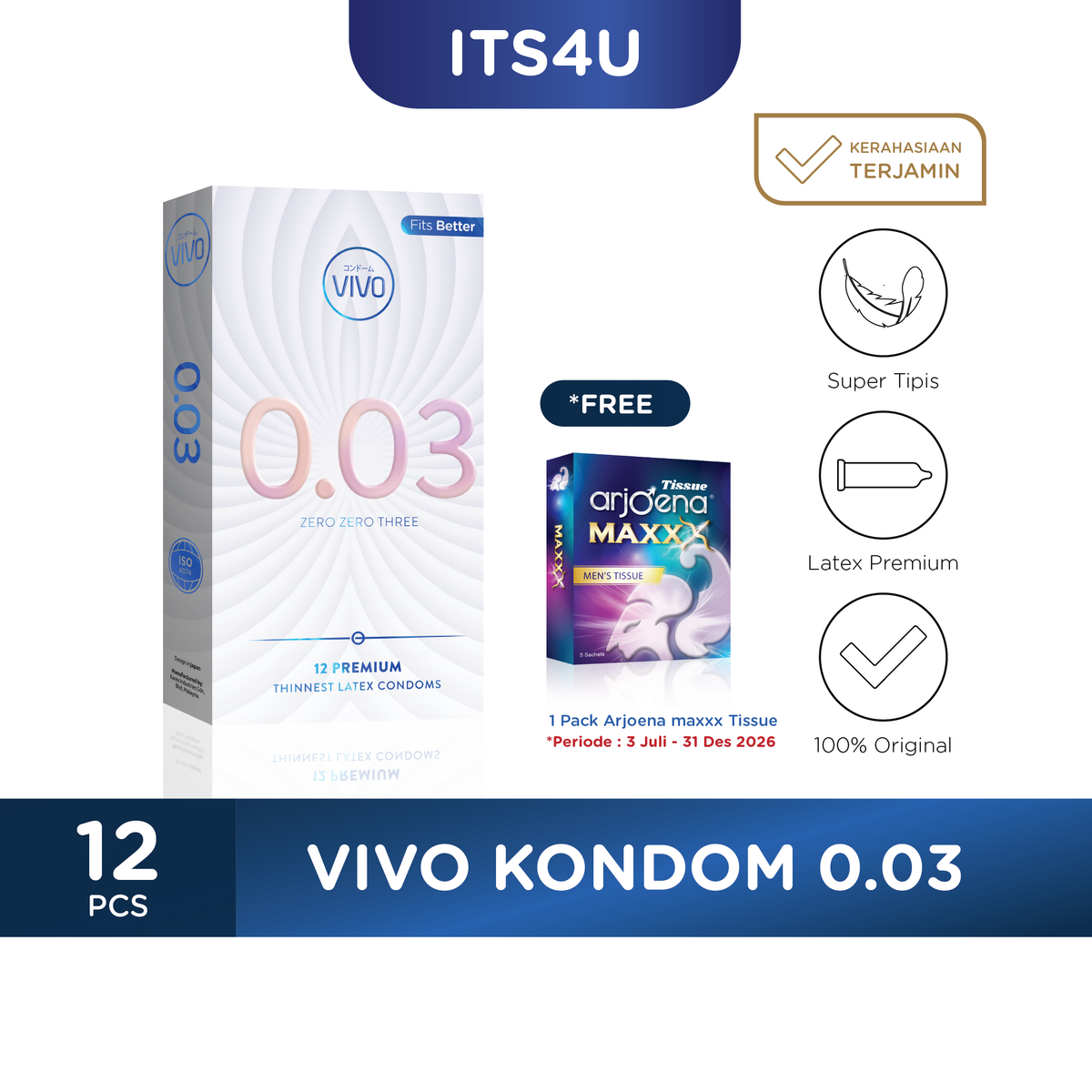 VIVO Kondom 0.03 isi 12 Pcs / Ekstra Tipis Ekstra Aman
