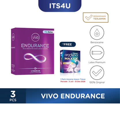 VIVO Kondom Endurance isi 3 Pcs / Durasi Panjang Tahan Lebih Lama