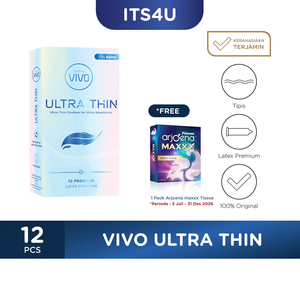 VIVO Kondom Ultra Tipis isi 12 Pcs / Tipis Ekstra Aman