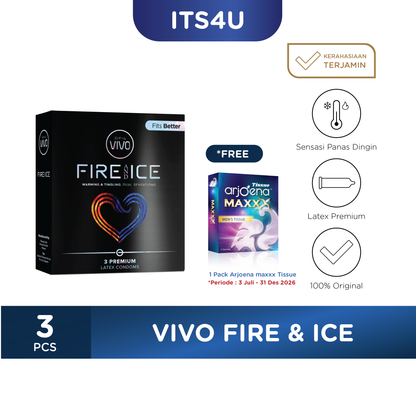 VIVO Fire &amp; Ice Kondom isi 3 Pcs / Sensasi Ekstra Tahan Lebih Lama