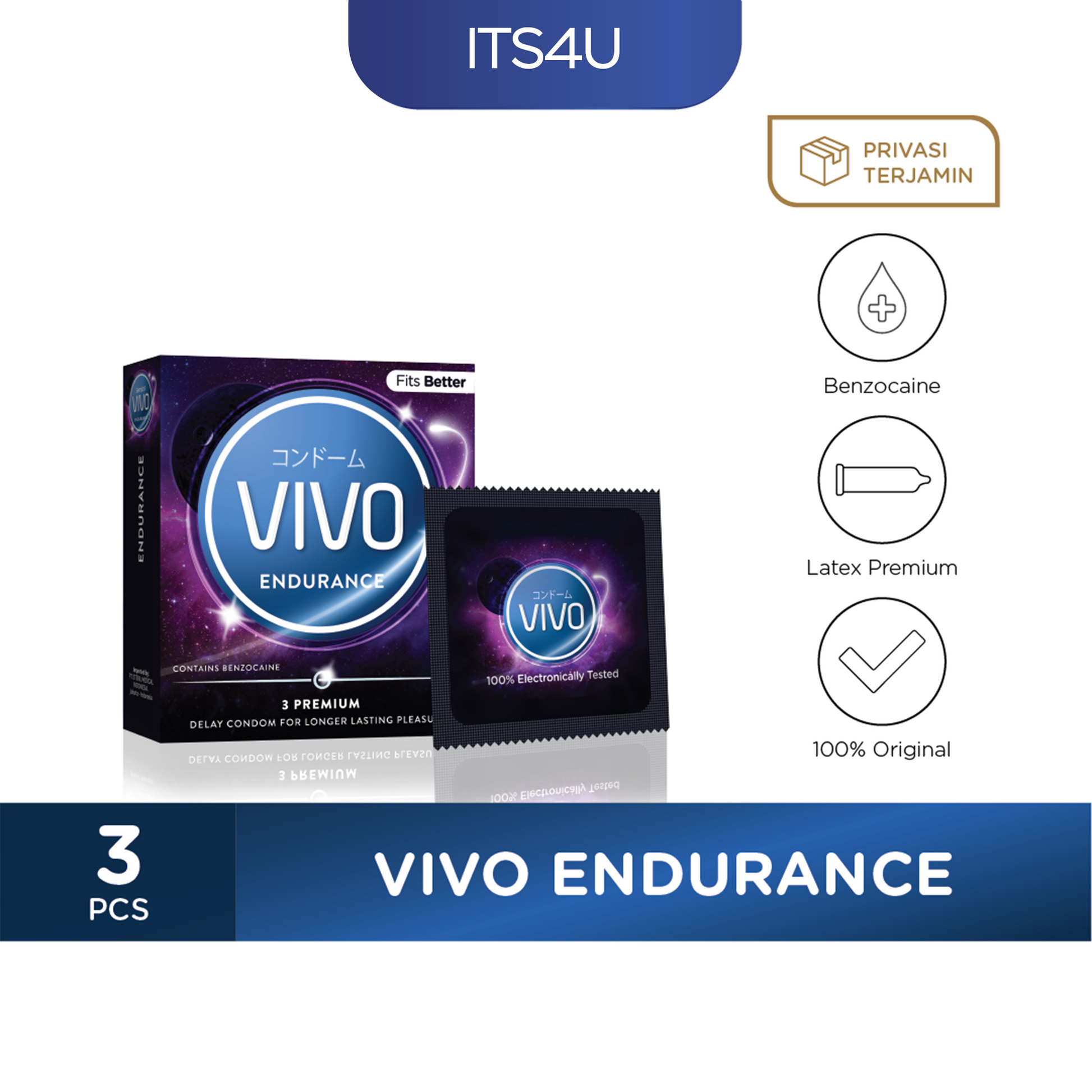 VIVO Kondom Endurance isi 3 Pcs / Durasi Panjang Tahan Lebih Lama-2