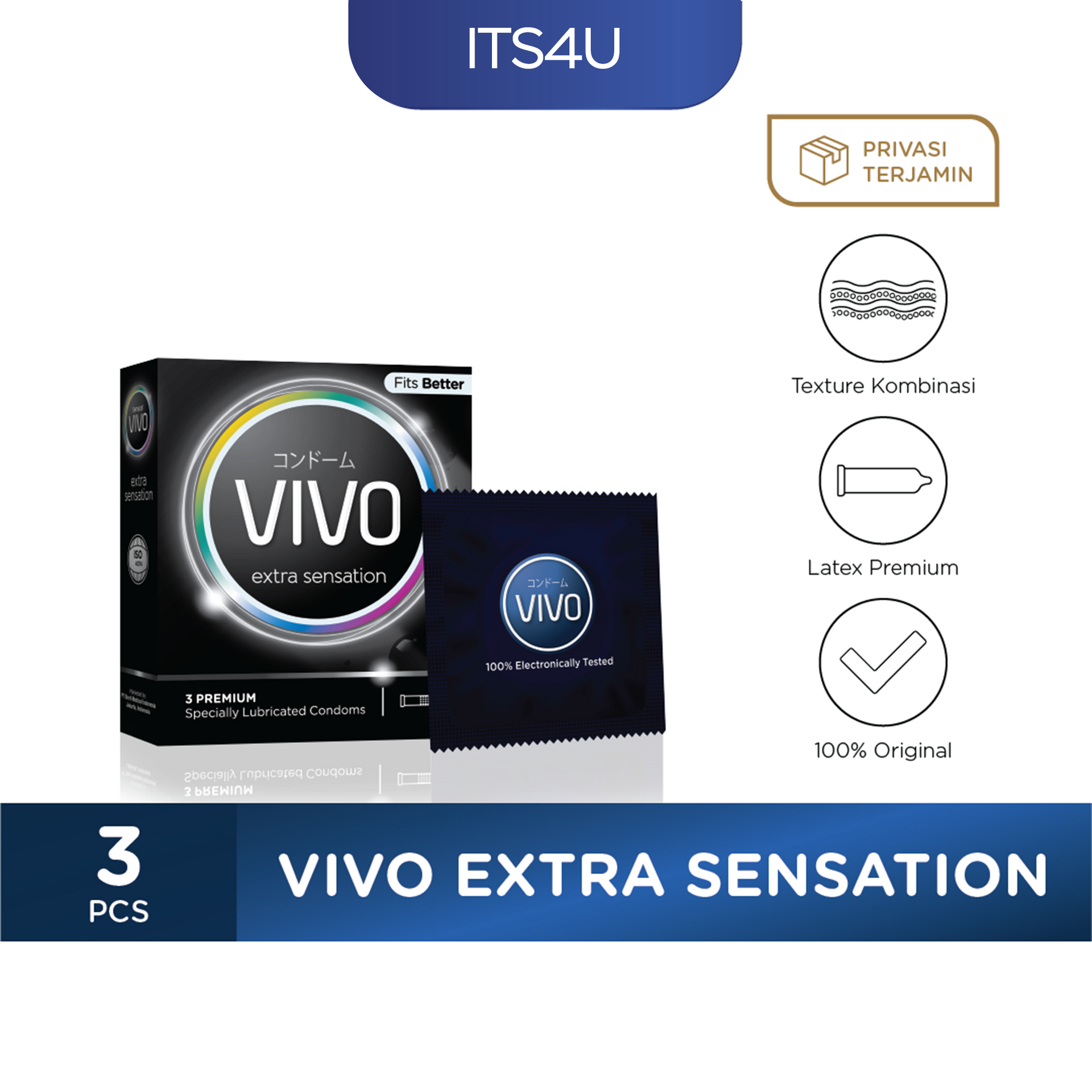 VIVO Kondom Extra Sensation isi 3 Pcs / Bergerigi Sensasi Ekstra