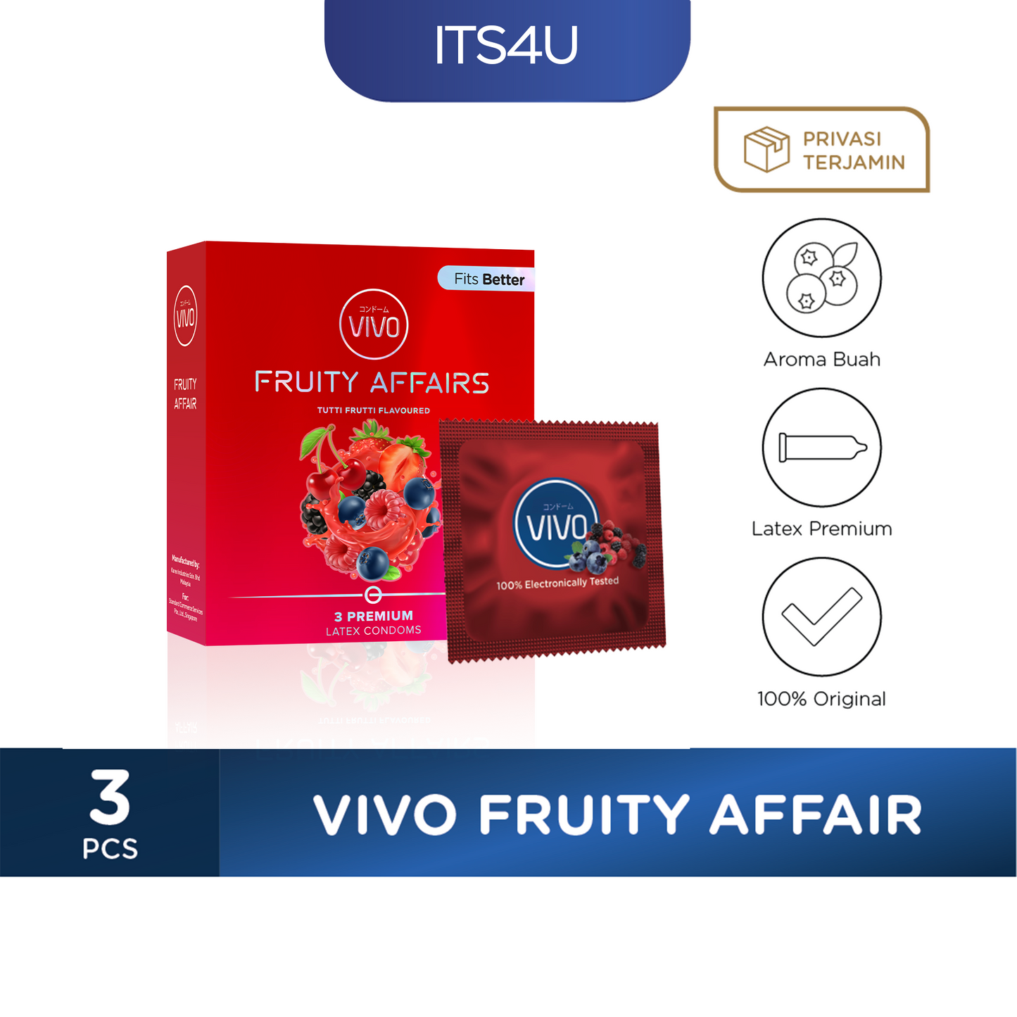 VIVO Fruity Affair Kondom isi 3 Pcs / Aroma Manis Segar