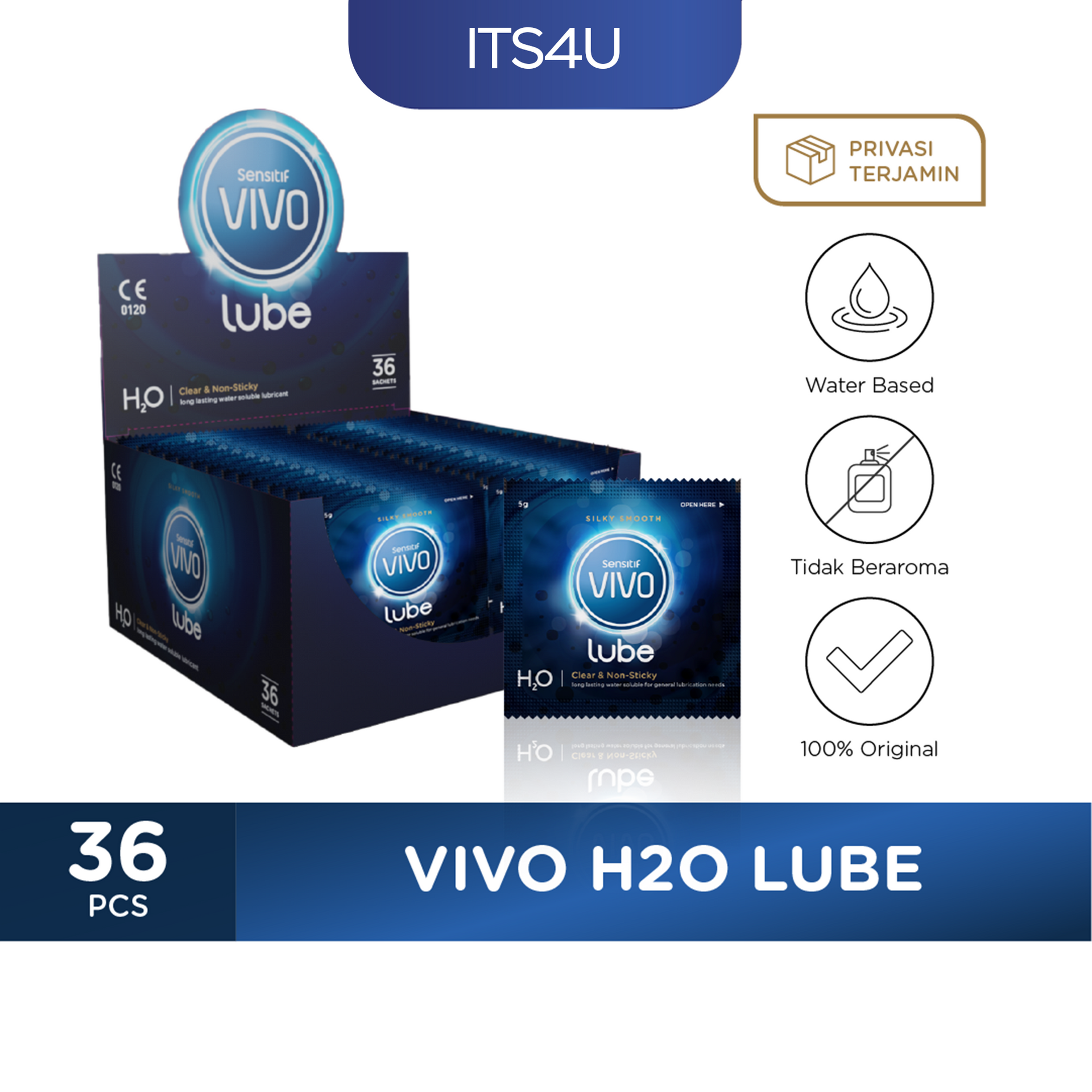 VIVO H2O Lube Sachet 5 gr isi 36 Sachet / Pelumas Kondom Water Based
