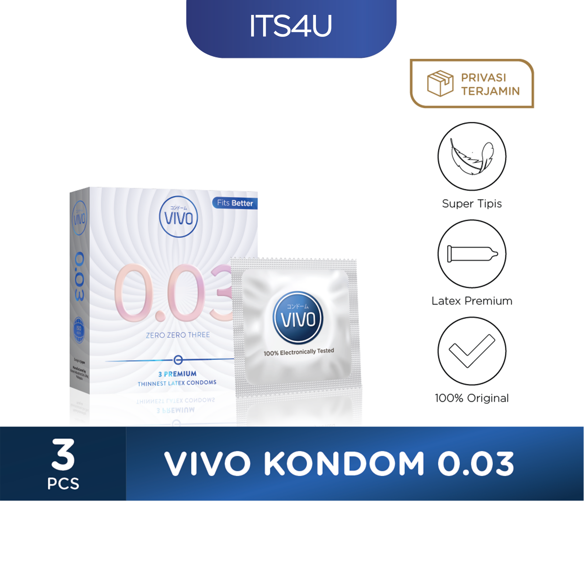 VIVO Kondom 0.03 isi 3 Pcs / Ekstra Tipis Ekstra Aman