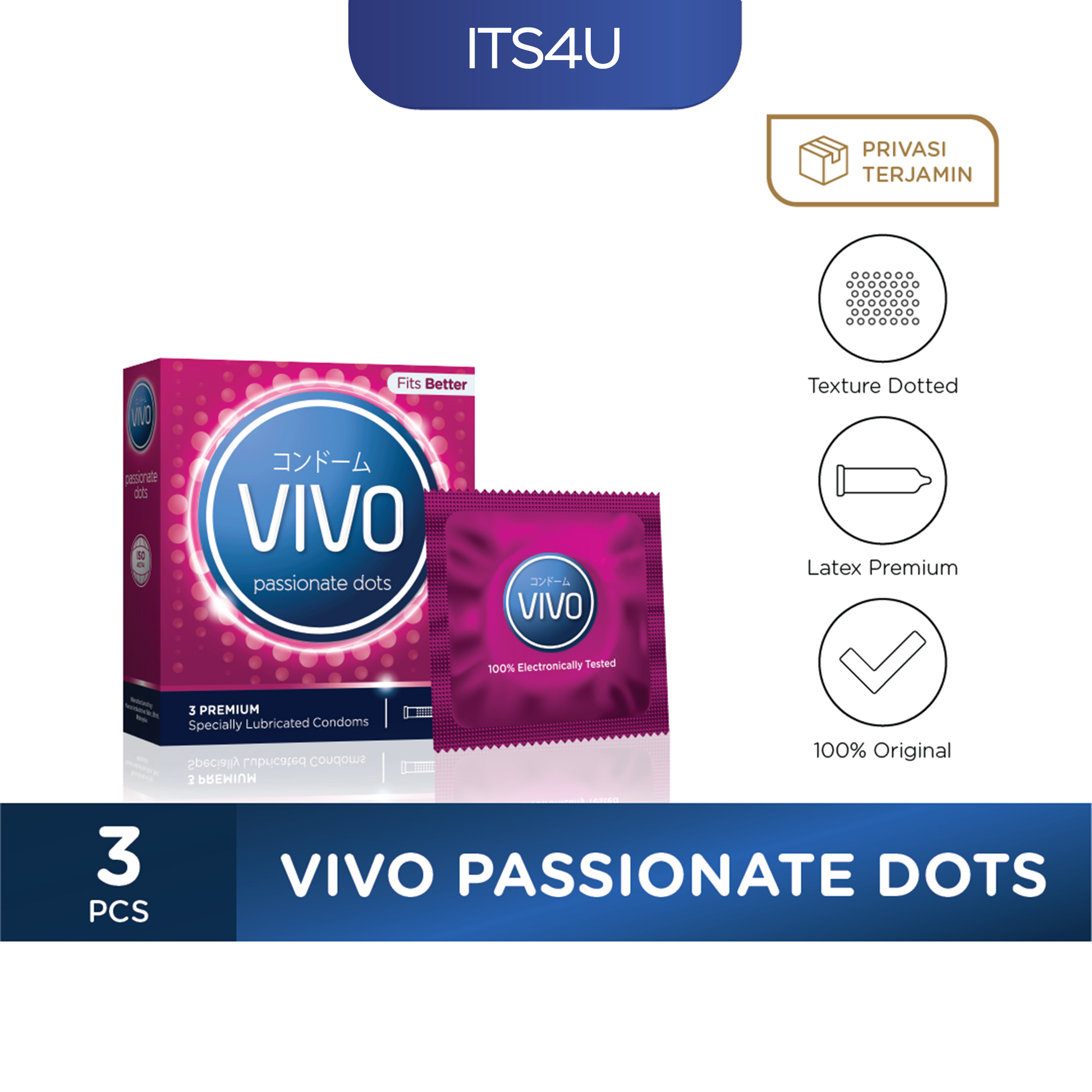 VIVO Kondom Passionate Dots isi 3 Pcs / Tekstur Bintil Sensasi Ekstra-1