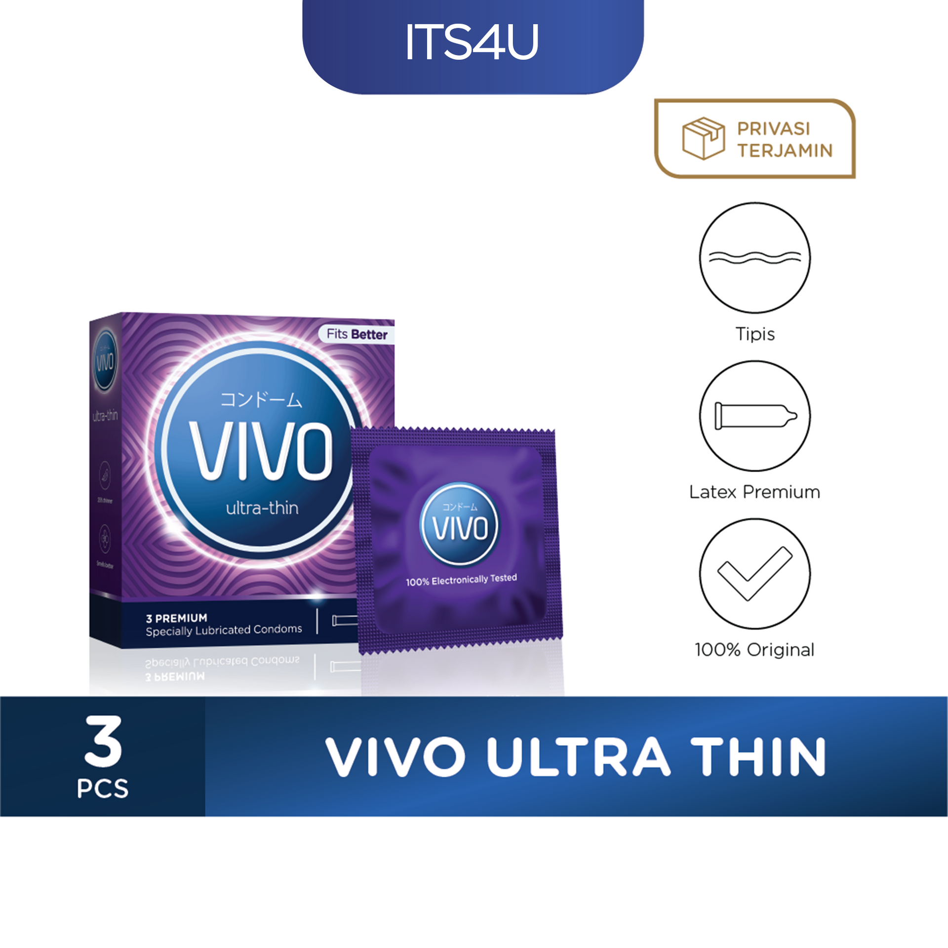 VIVO Kondom Ultra Thin isi 3 Pcs / Tipis Ekstra Aman