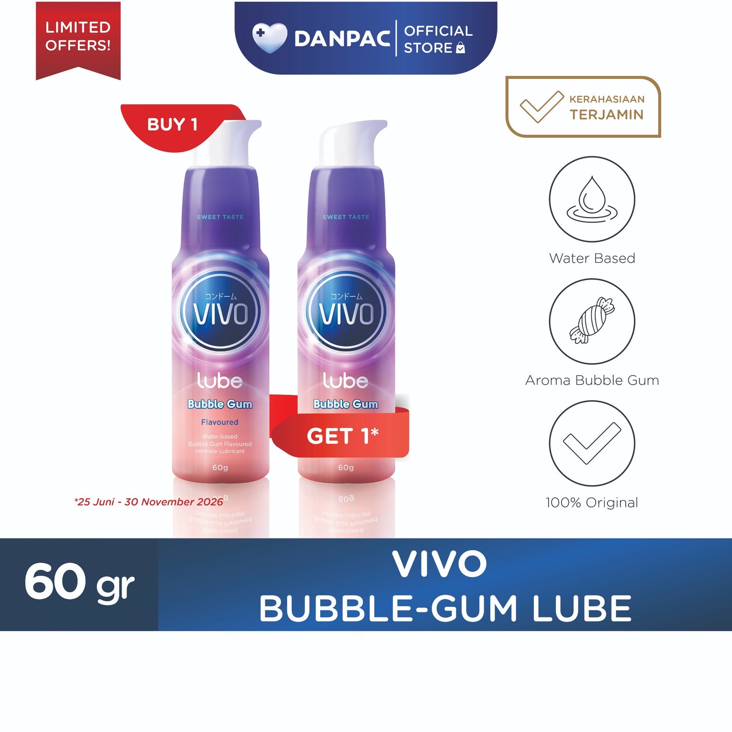 VIVO Bubble Gum Lube isi 60gr / Pelumas Pelumas Kondom